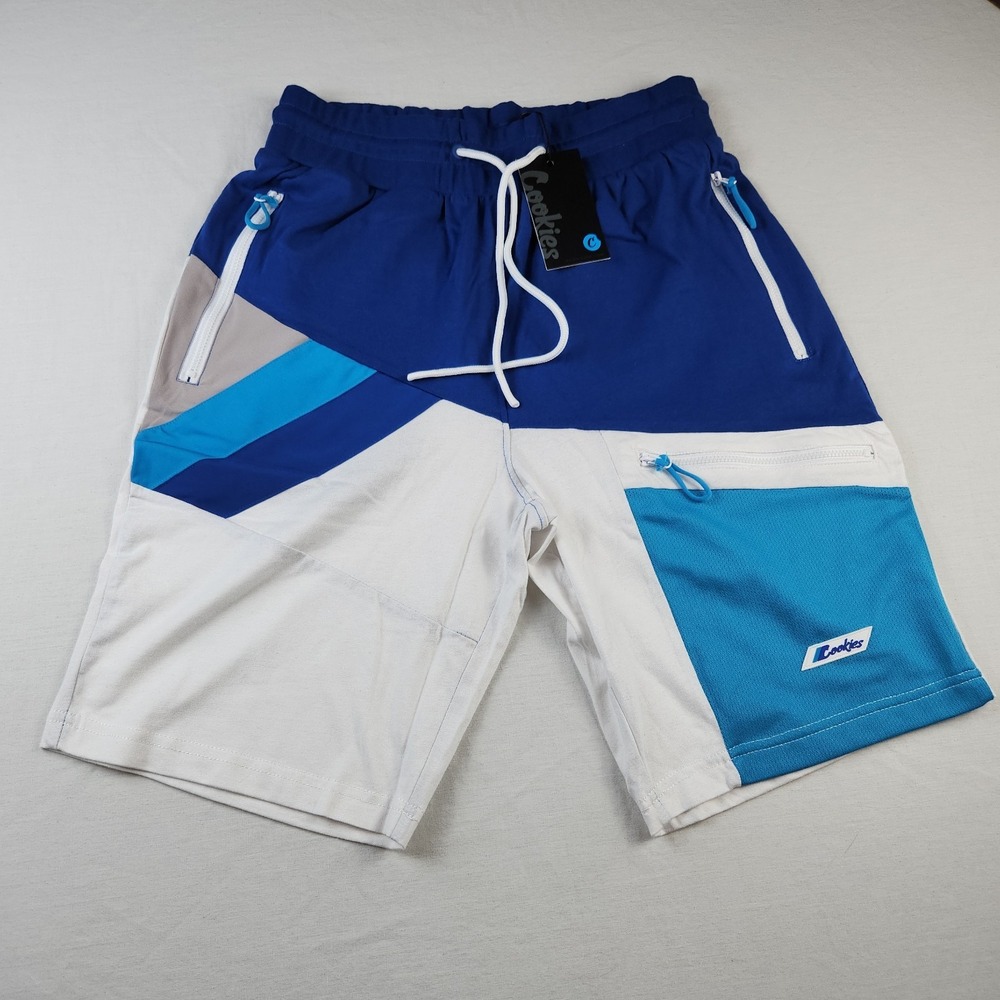 Cookies Men Blue Color Block Cargo Shorts Drawstring Streetwear Active Size S